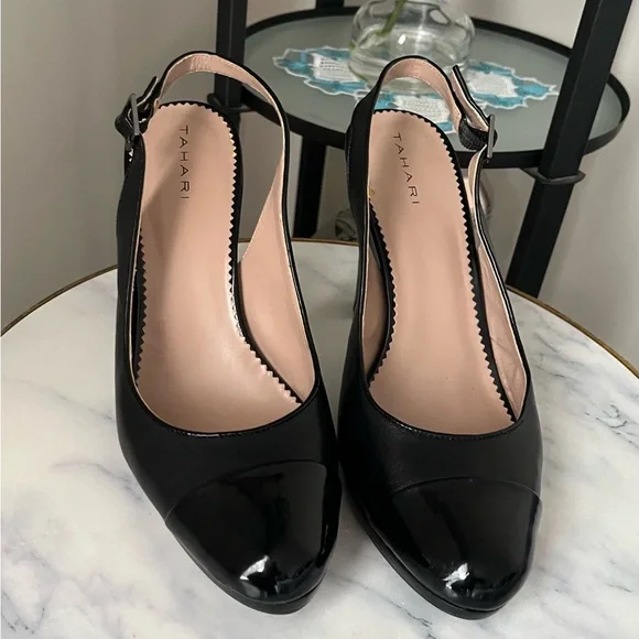 Tahari Black Glossy Slingback Heels - Picture 1 of 9